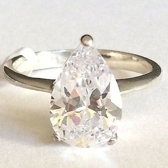Sterling Silver Pear Cut Ring Size 7 9 10 Solitaire Engagement CubicZirconia 925 - Picture 2 of 8
